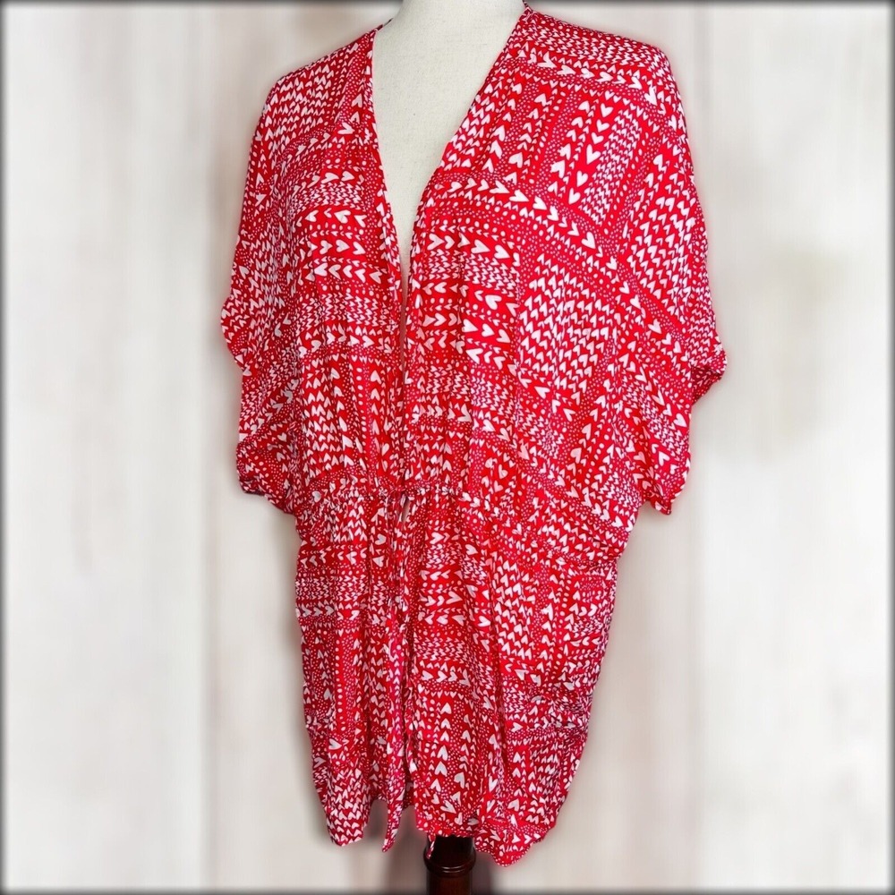 Victoria's Secret Robe Kimono Cover Up Valentines Red White Hearts‎ One Size NWT